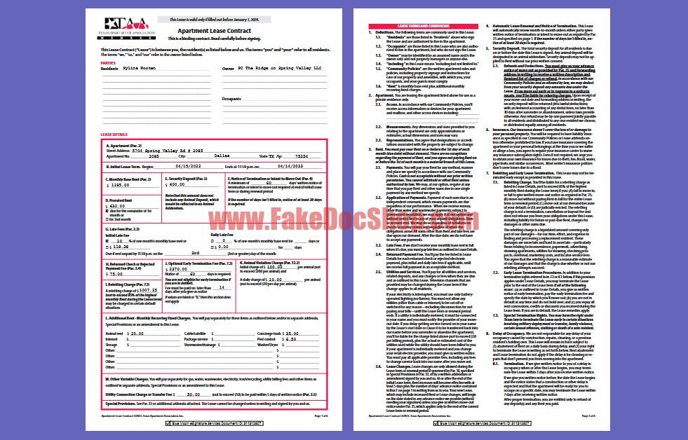Texas Apartment Association Lease Contract Template