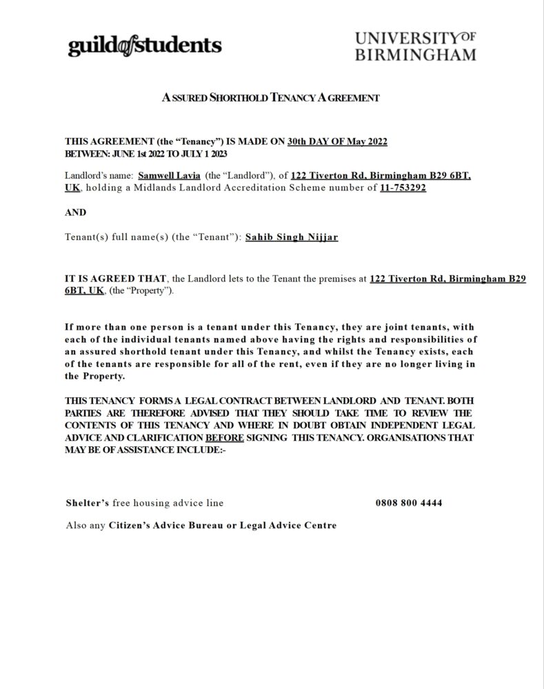 UK Assured Shorthold Tenancy Agreement Word And PDF Template 9 Pages