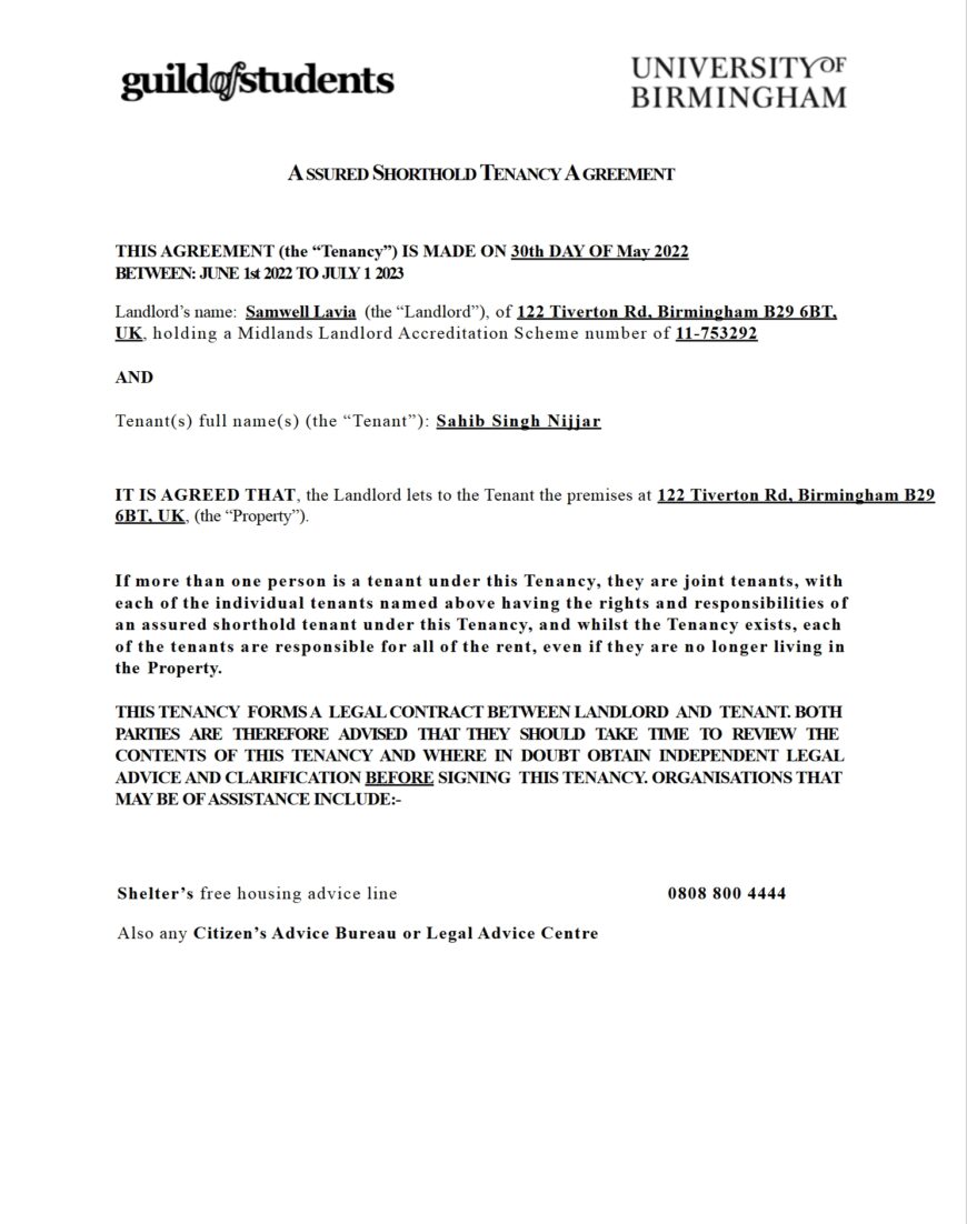 UK Assured Shorthold Tenancy Agreement Word And PDF Template 9 Pages