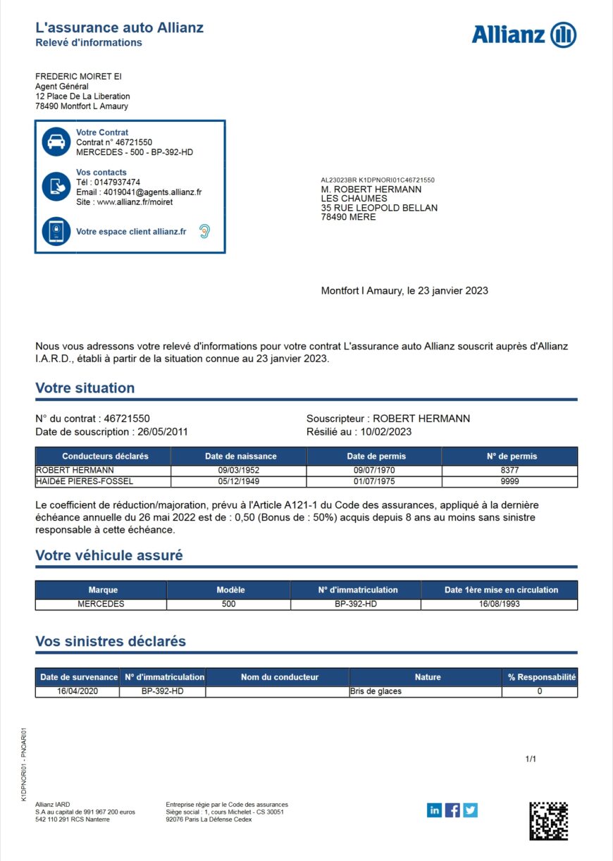 France Allianz Car Insurance Word And PDF Template