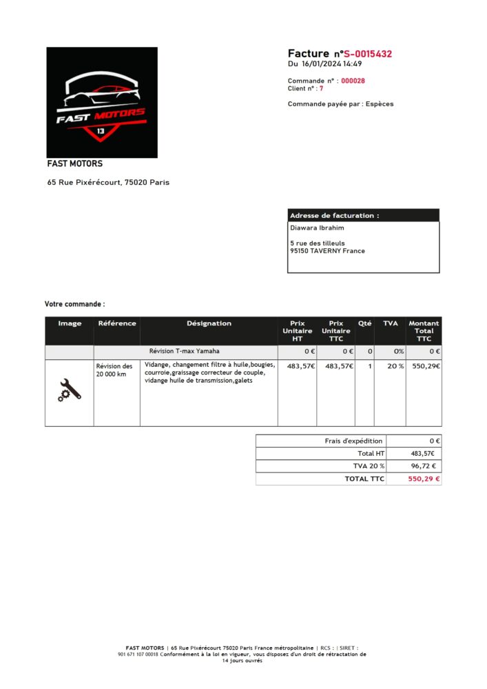 France Fast Motors Invoice Template in Word And PDF format