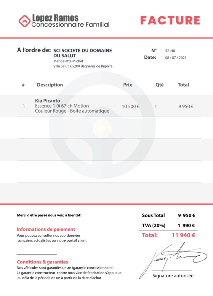 France Lopez Ramos Commercial Invoice Word And PDF Template