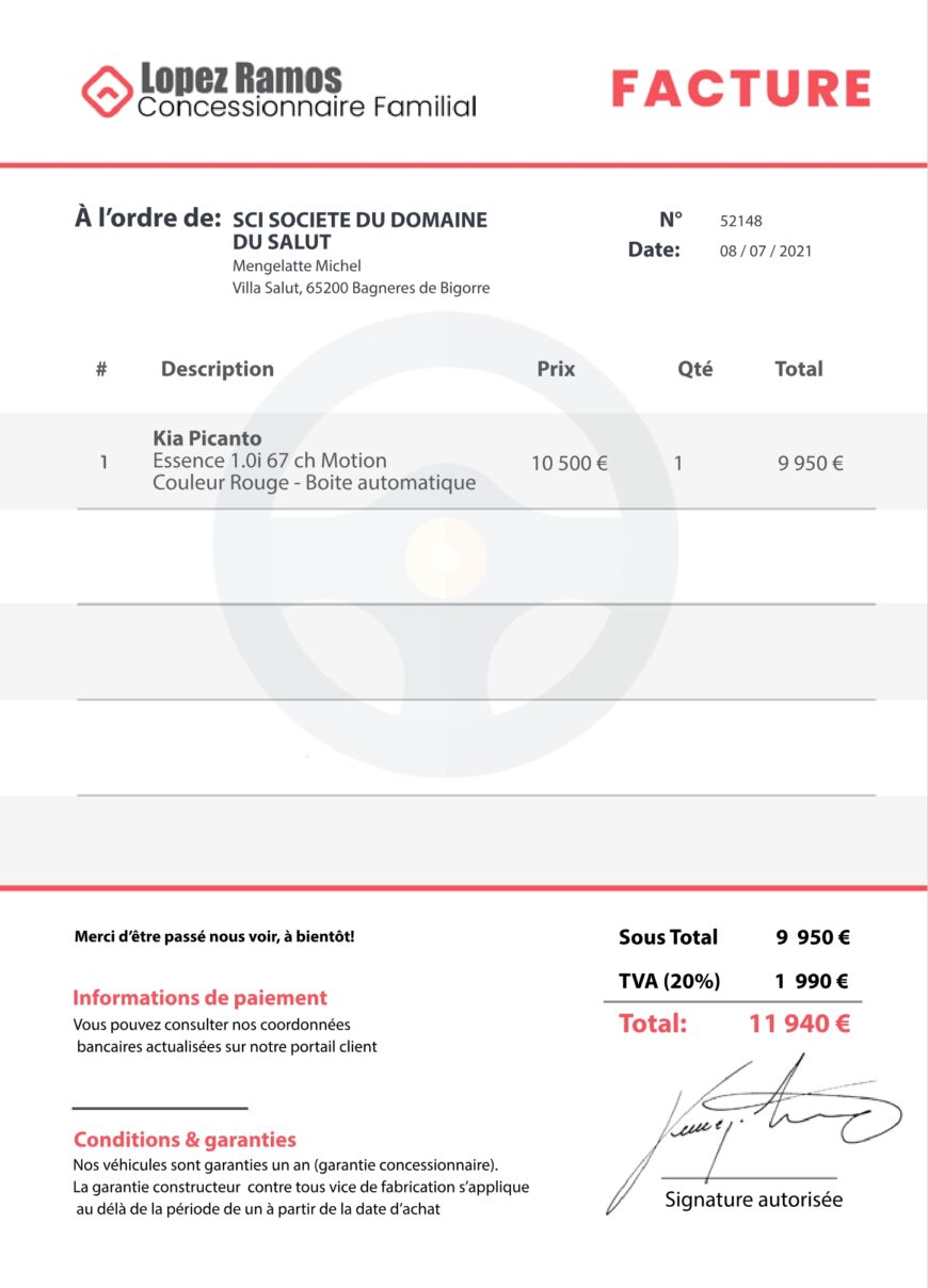 France Lopez Ramos Commercial Invoice Word And PDF Template