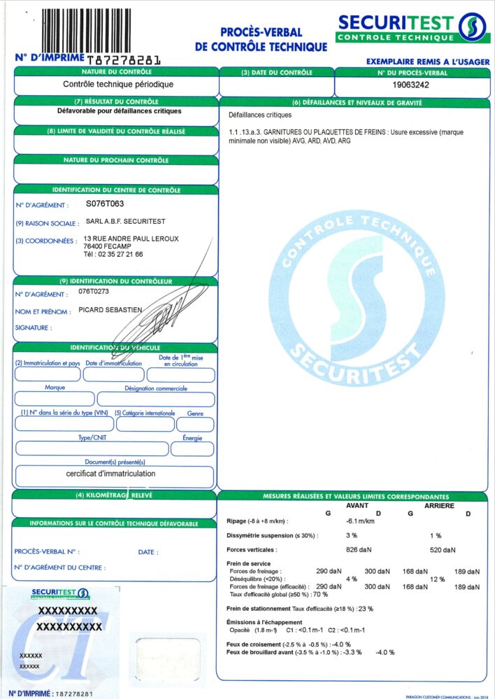 France Securitest Technical Control Report Word And PDF Template