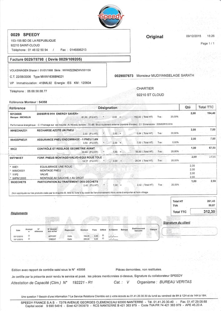France Speedy Invoice Template in word And PDF Format 2 Pages