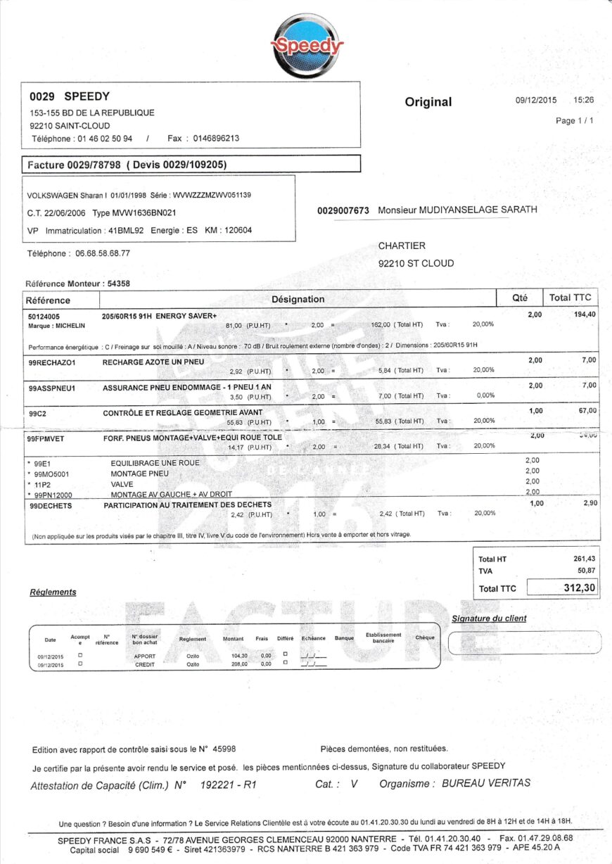 France Speedy Invoice Template in word And PDF Format 2 Pages