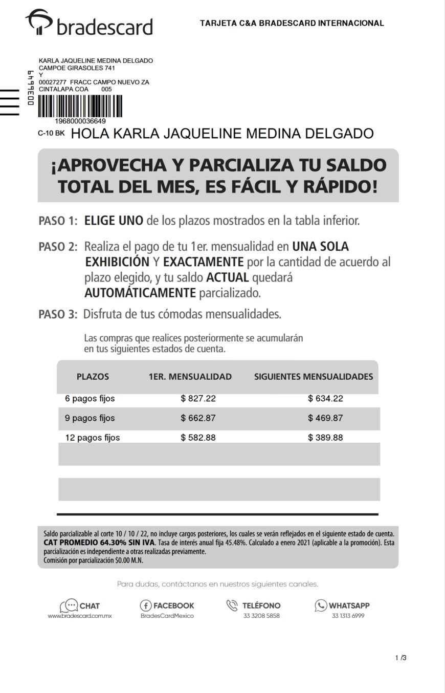 Mexico Bradescard Credit Card Statement Word And PDF Template 4 Pages