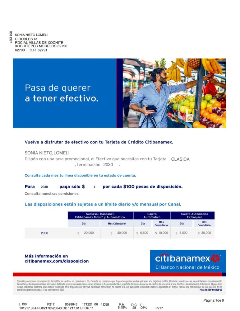 Mexico Citibanamex Credit Card Statement Word And PDF Template 8 Pages