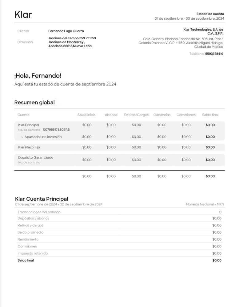 Mexico Klar Financial Statement Word And PDF Template 5 Pages