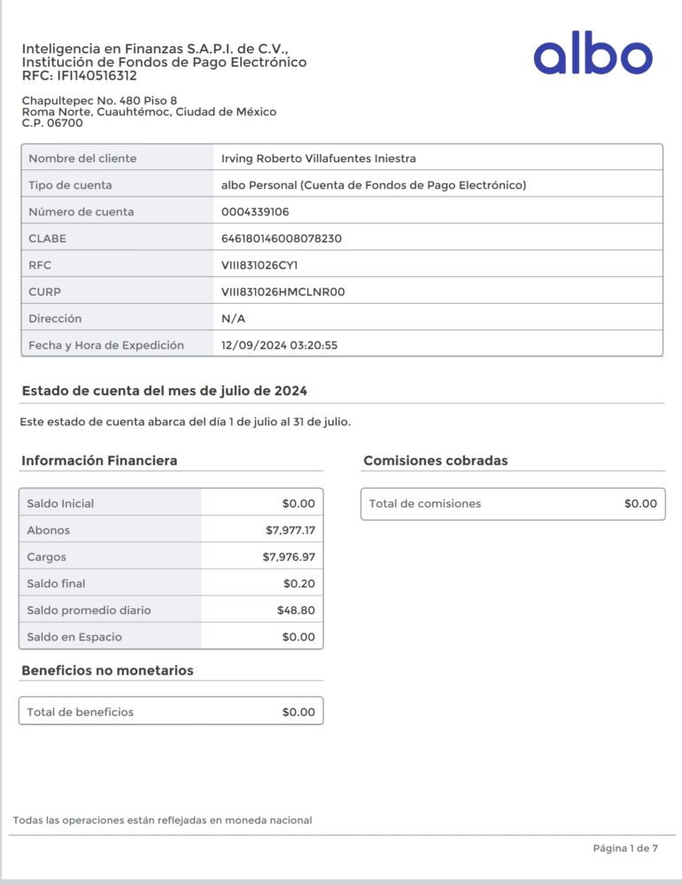 Mexico albo Personal Account Statement Word And PDF Template 7 Pages