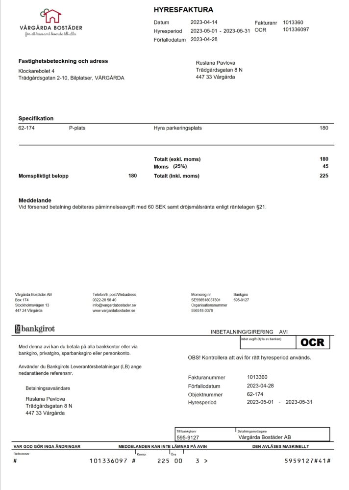 Sweden Vargarda Bostader Lease Agreement Word And PDF Template