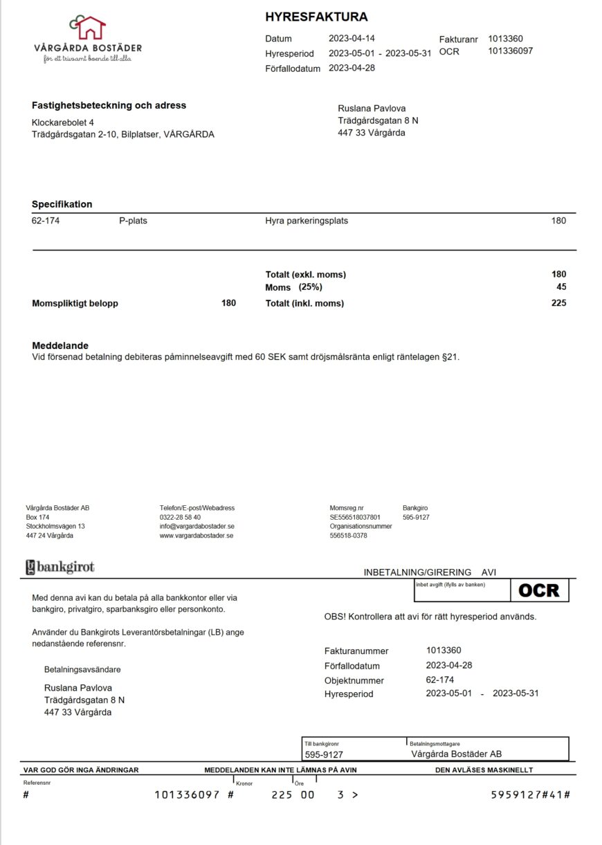Sweden Vargarda Bostader Lease Agreement Word And PDF Template