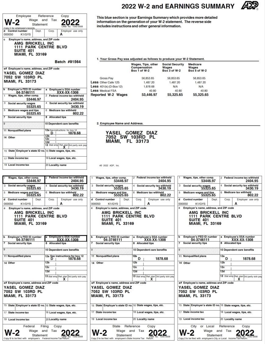 USA AMG BRICKELL INC Form W 2 Wage and Tax Statement Word And PDF Template 2 Pages