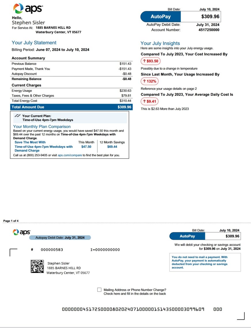 USA APS Utility Bill Word And PDF Template 4 Pages 1
