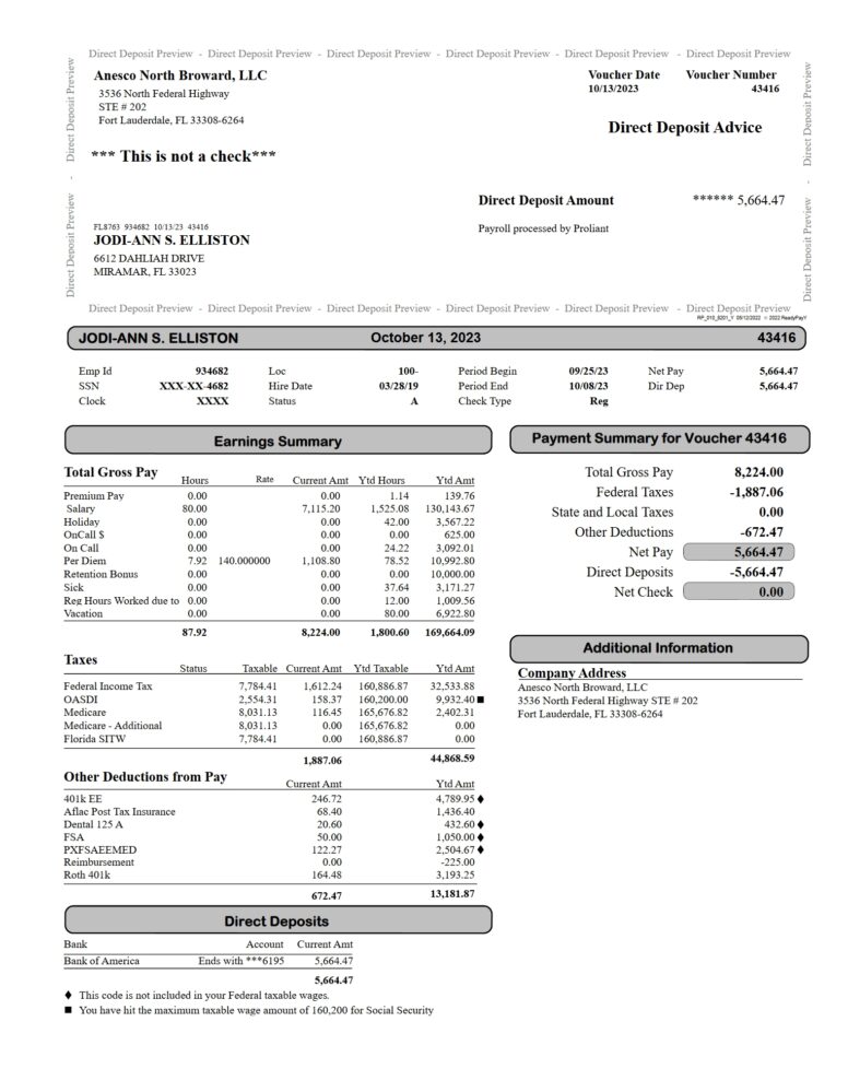 USA Anesco North Broward LLC Pay Point Voucher Word And PDF Template 2 Pages