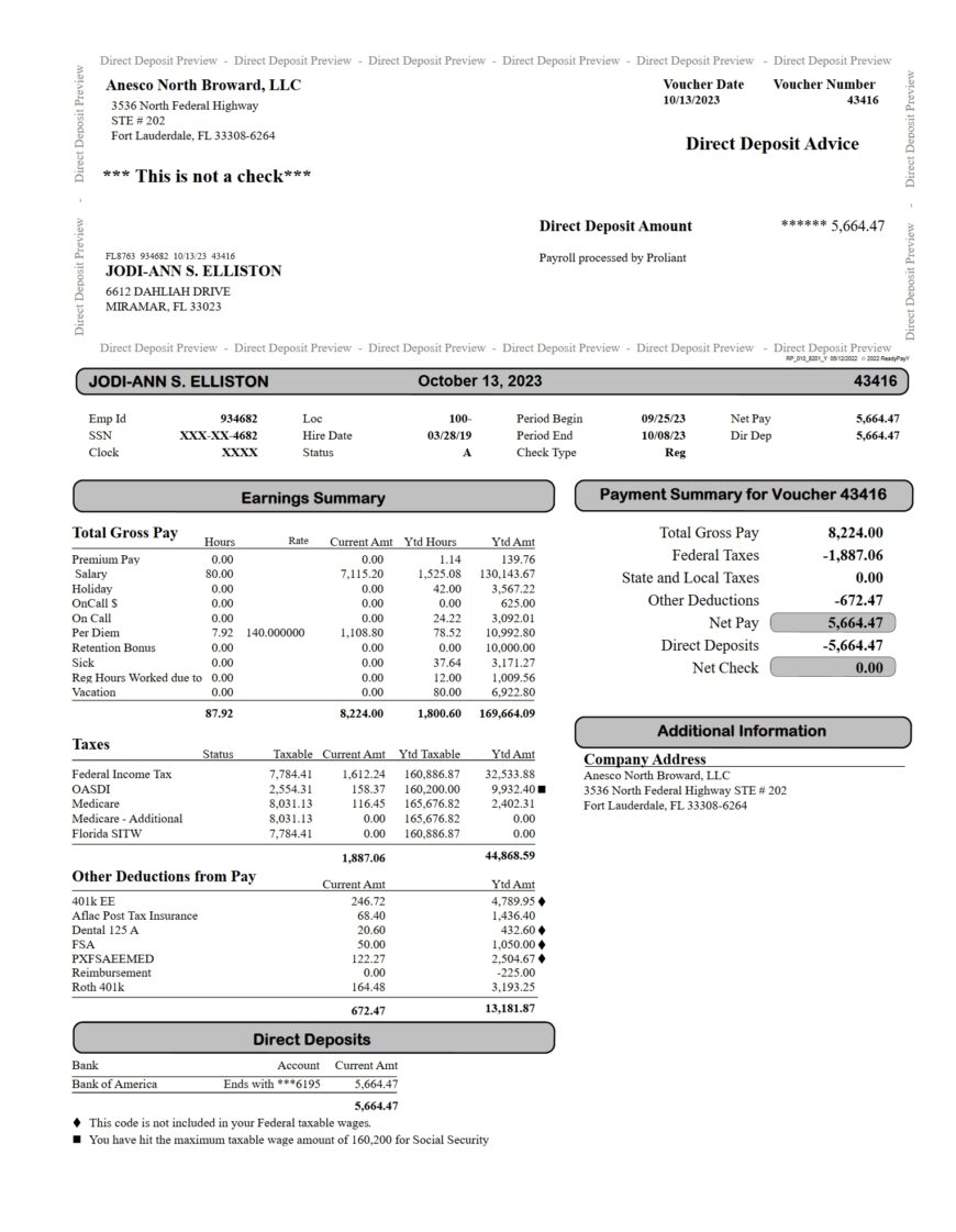 USA Anesco North Broward LLC Pay Point Voucher Word And PDF Template 2 Pages