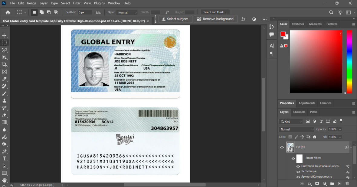 USA Global Entry Card psd Template