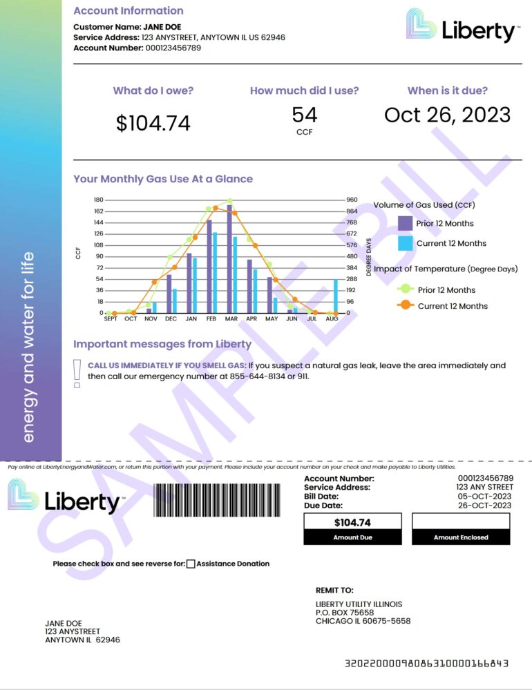 USA Liberty Utilities Utility Bill Word And PDF Template 4 Pages
