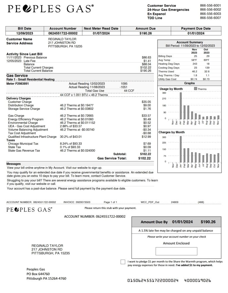 USA Peoples Gas Utility Bill Template In Word And PDF Format