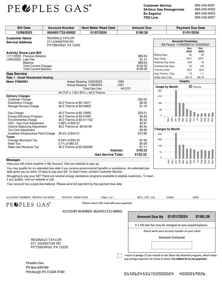 USA Peoples Gas Utility Bill Template In Word And PDF Format