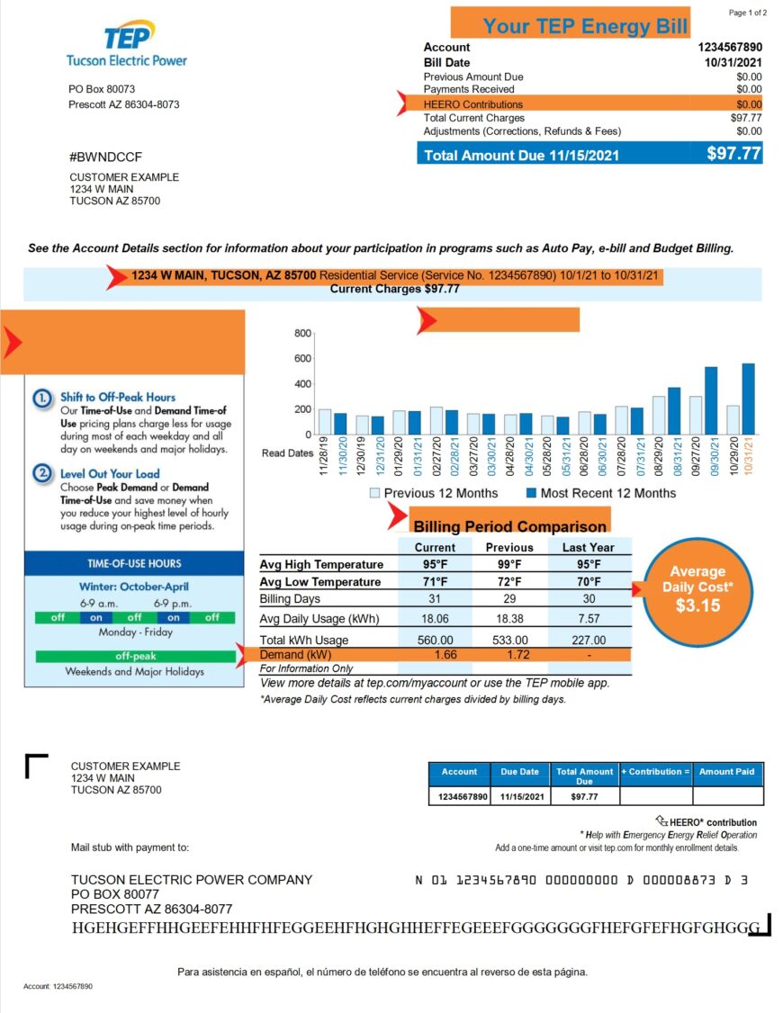 USA Tucson Electric Power Utility Bill Word And PDF Template 2 Pages